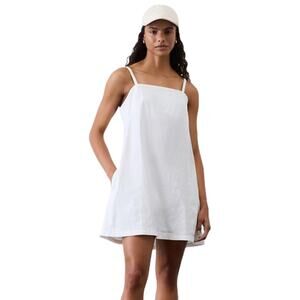 Athleta‎ Dress Womens Medium White Paradise Cami Mini Linen Pockets Sporty Beach